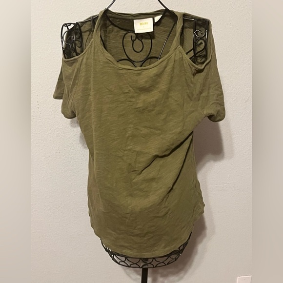 Maeve by Anthropologie Cold Shoulder Sz Small Green Top - Picture 4 of 8